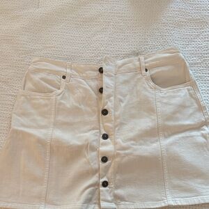 White Button-Front Denim Skirt